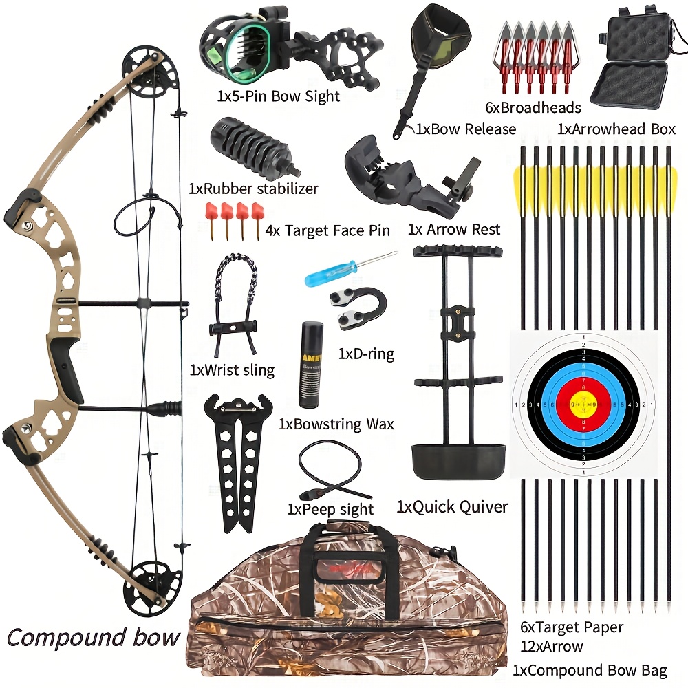 Complete Compound Bow Hunting Set, 30-60 Lbs Adjustable Draw Weight, High-Strength Alloy, Quiet Double Offset Wheel System, with Accessories - Ideal for Outdoor Archery Enthusiasts