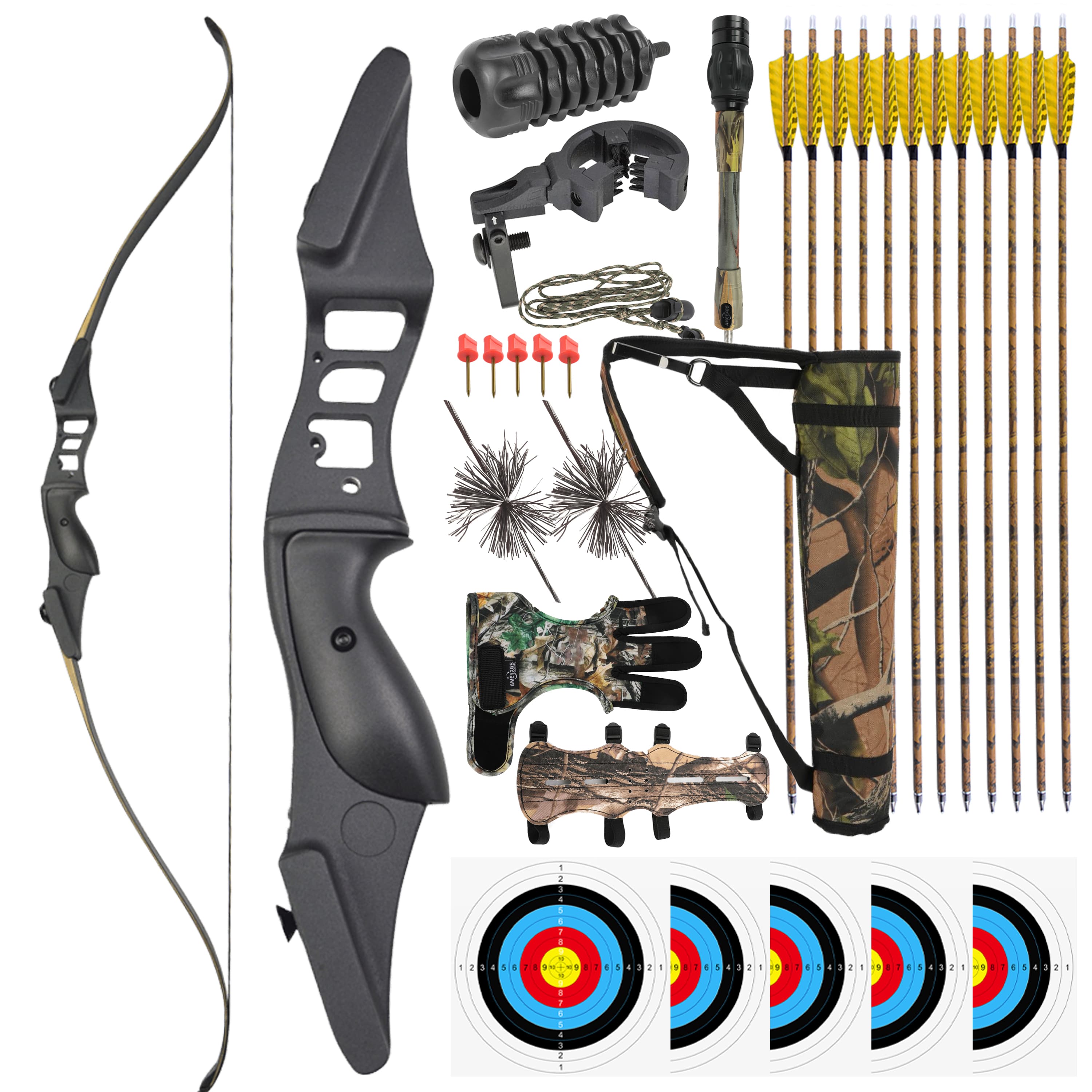 JUNXING F177 Recurve Bow 54" with 12 Carbon Arrows Complete Kit