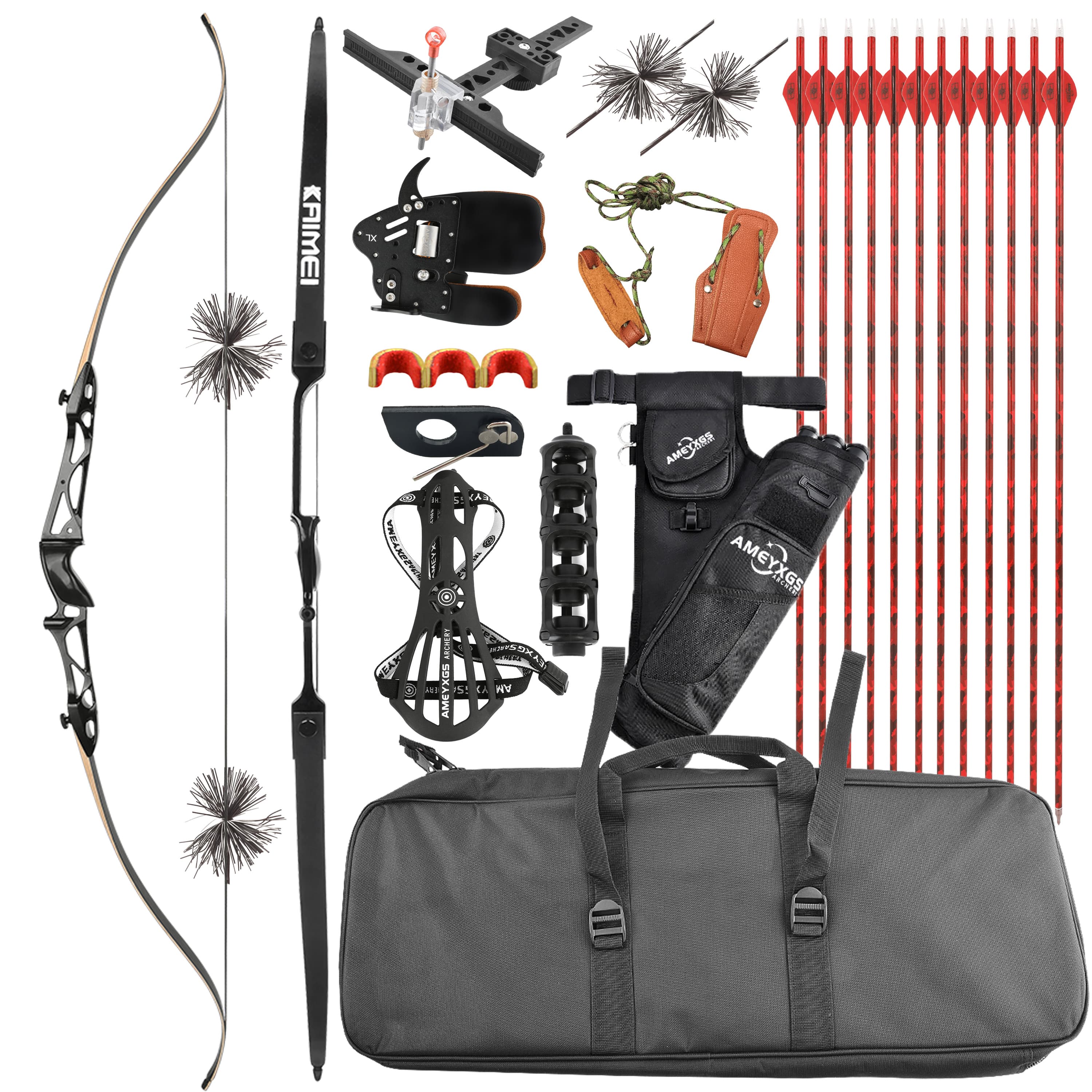 KAIMEI 66" 68" 70" Competition Recurve Bow Kit Target 12-40# @28"