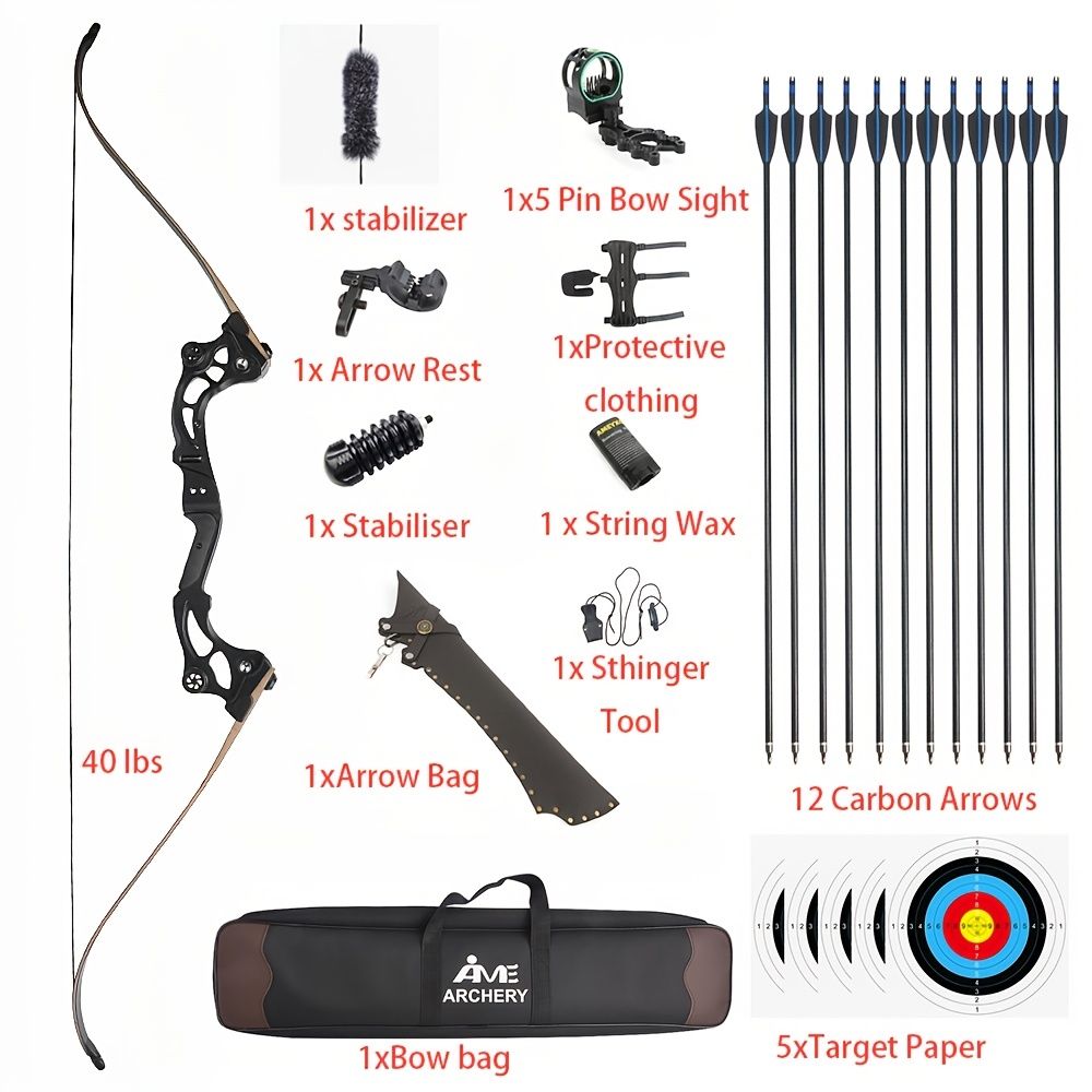 JUNXING F163 62" Recurve Bow Hunting Takedown Bow 40/45 lbs