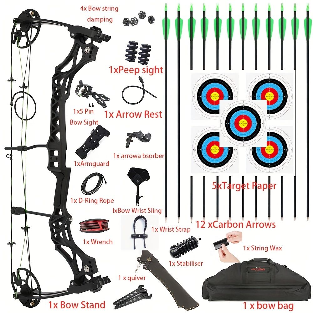 JUNXING M129 Compound Bow Hunting Bow Kit for Adult RH 30-70 lbs 