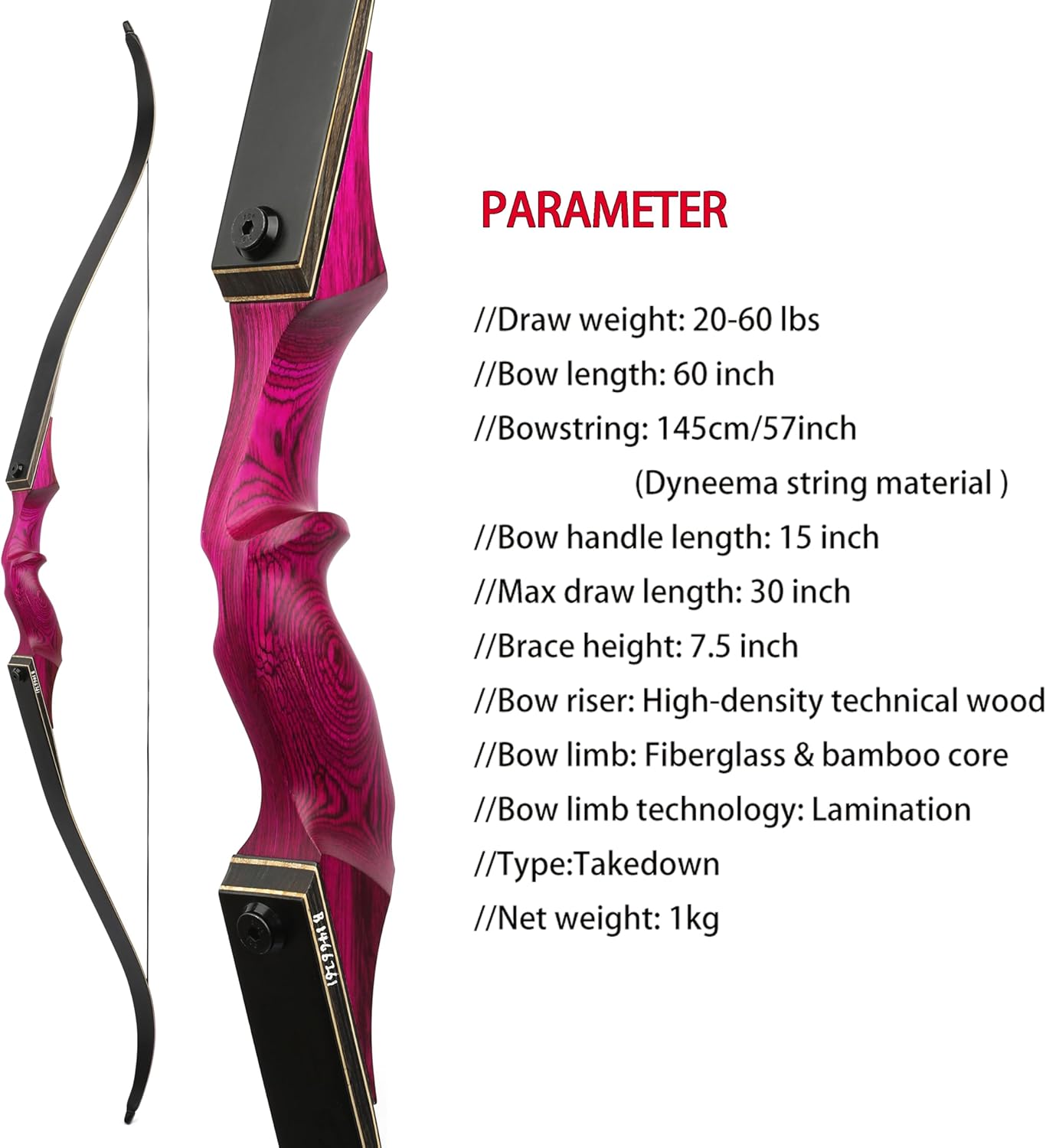 BLACK HUNTER 60" Original Wooden Recurve Bow 25-60 lbs RH/LH