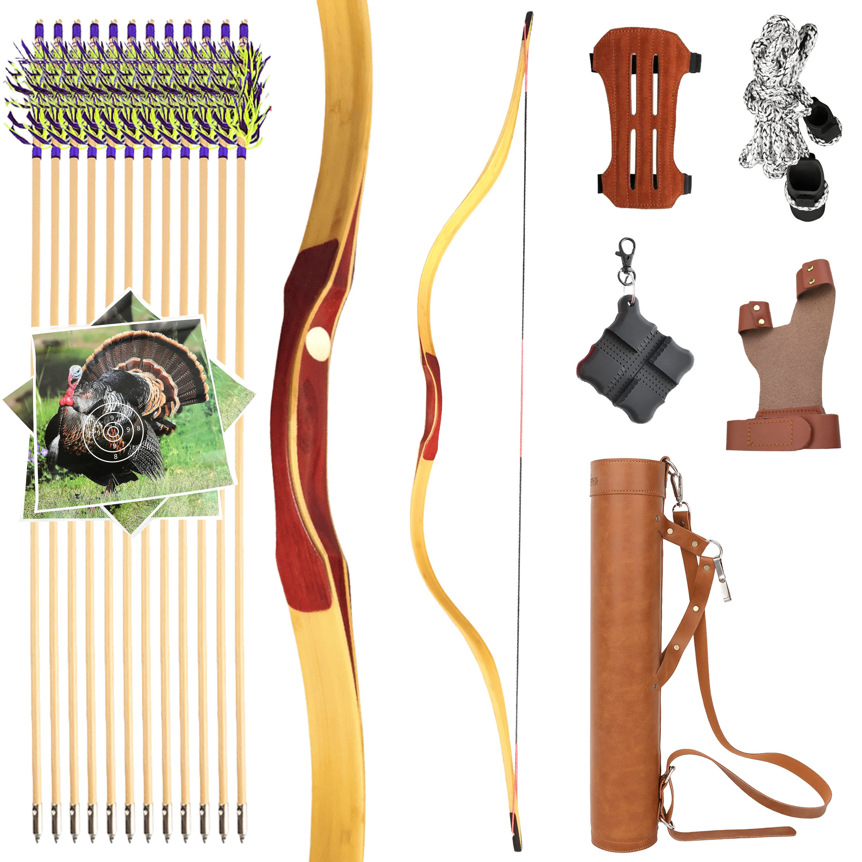 15-50lbs Traditional Bow Arrows Kit Hunting Longbow Archery