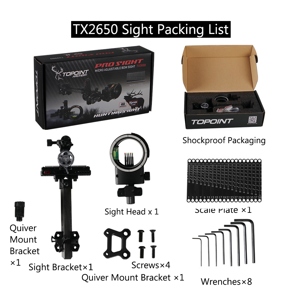 TOPOINT TX2650 5 Pin Bow Sight Adjustable .019" RH/LH