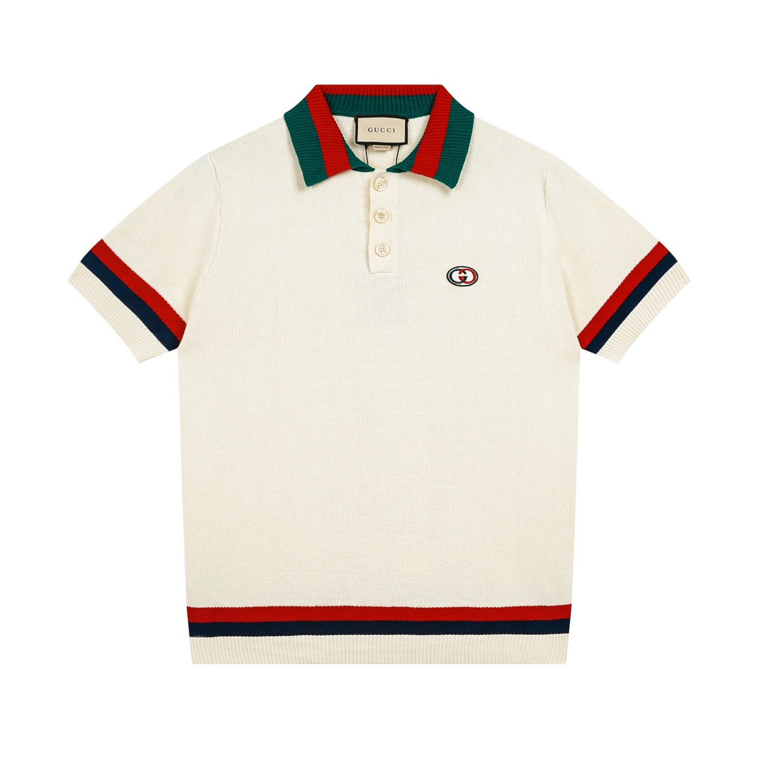 Gucci 2023SS new chest double G knitted lapel short-sleeved POLO shirt