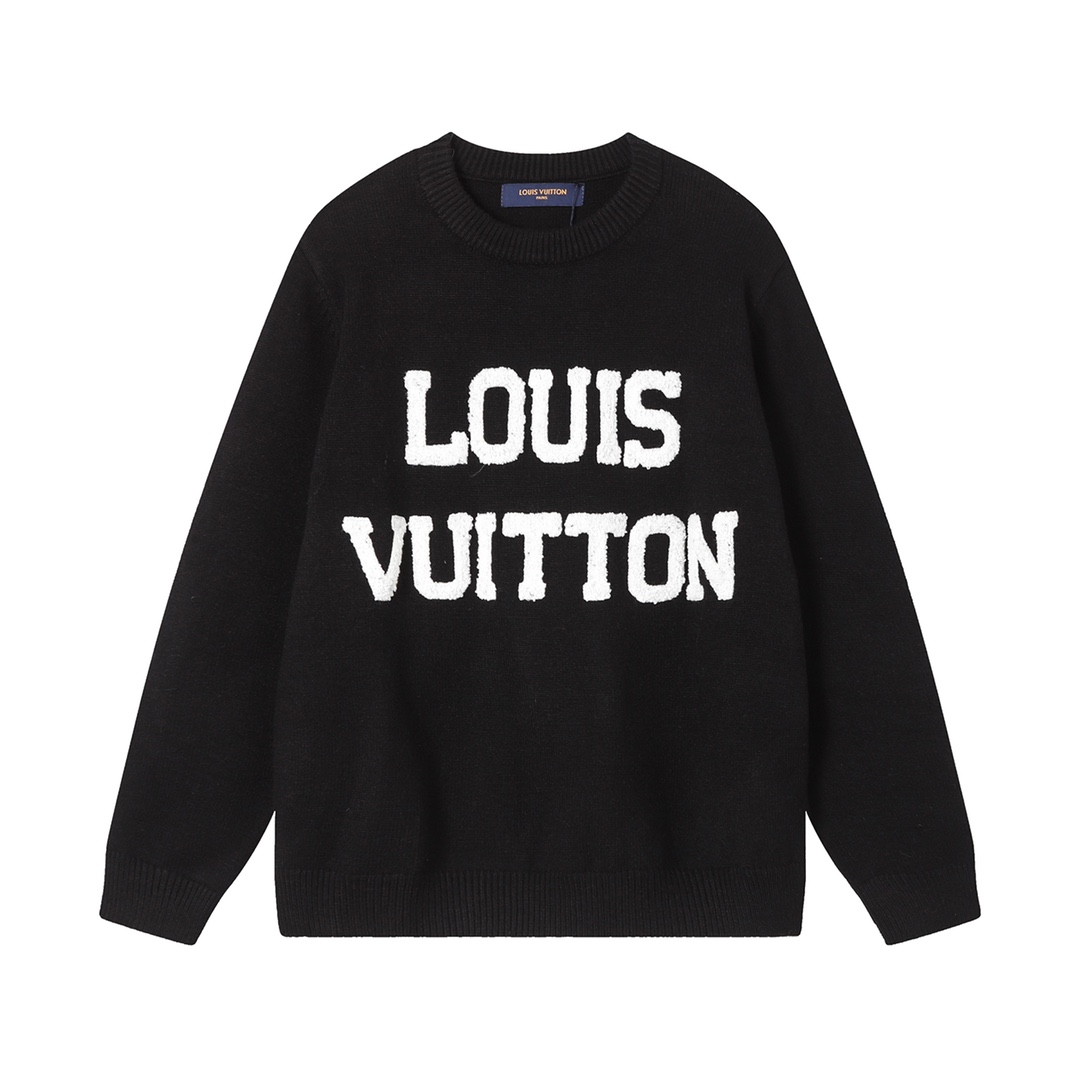 LV 23Fw three-dimensional towel embroidered letter logo crew neck sweater