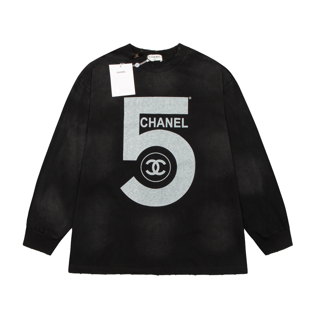 T-shirt à manches longues avec logo lettre anglaise Chanel