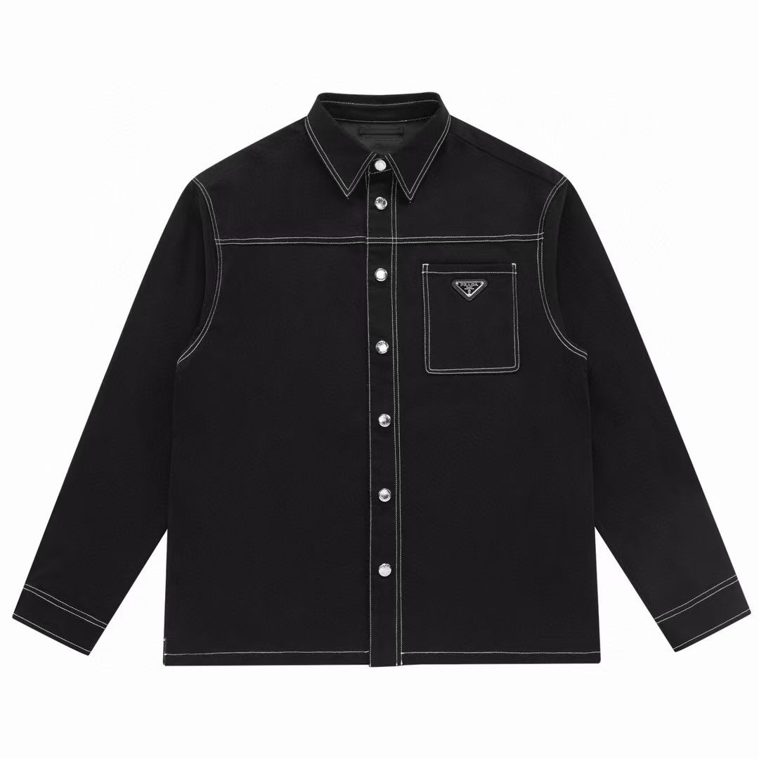 Prada triangle logo outer seam topstitch shirt jacket