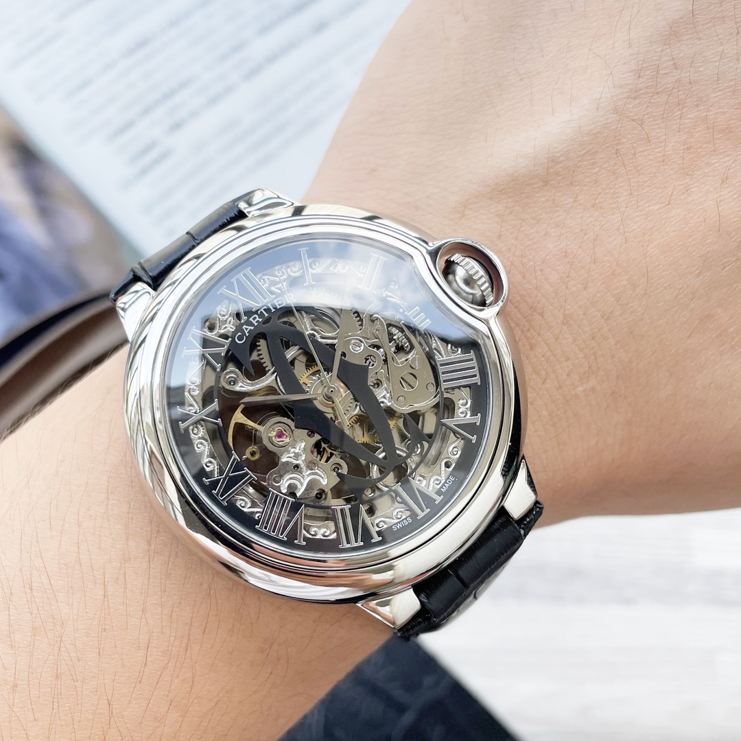 Cartier three-hand skeleton design watch