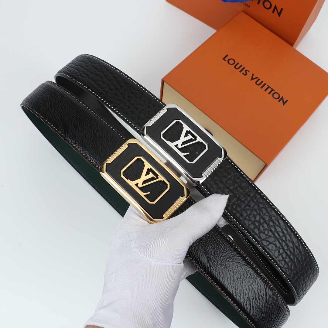LV black leather belts