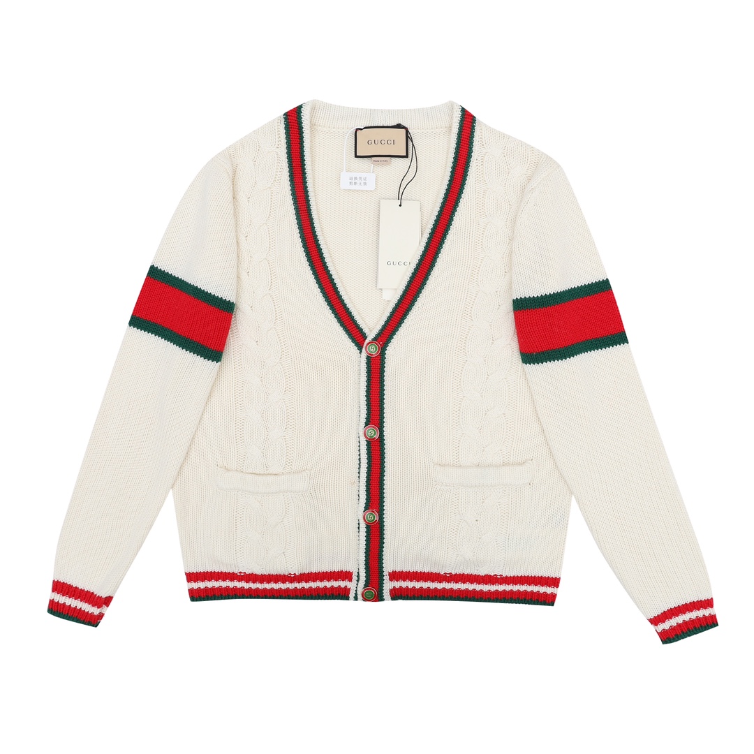 Gucci red and green striped cardigan sweater