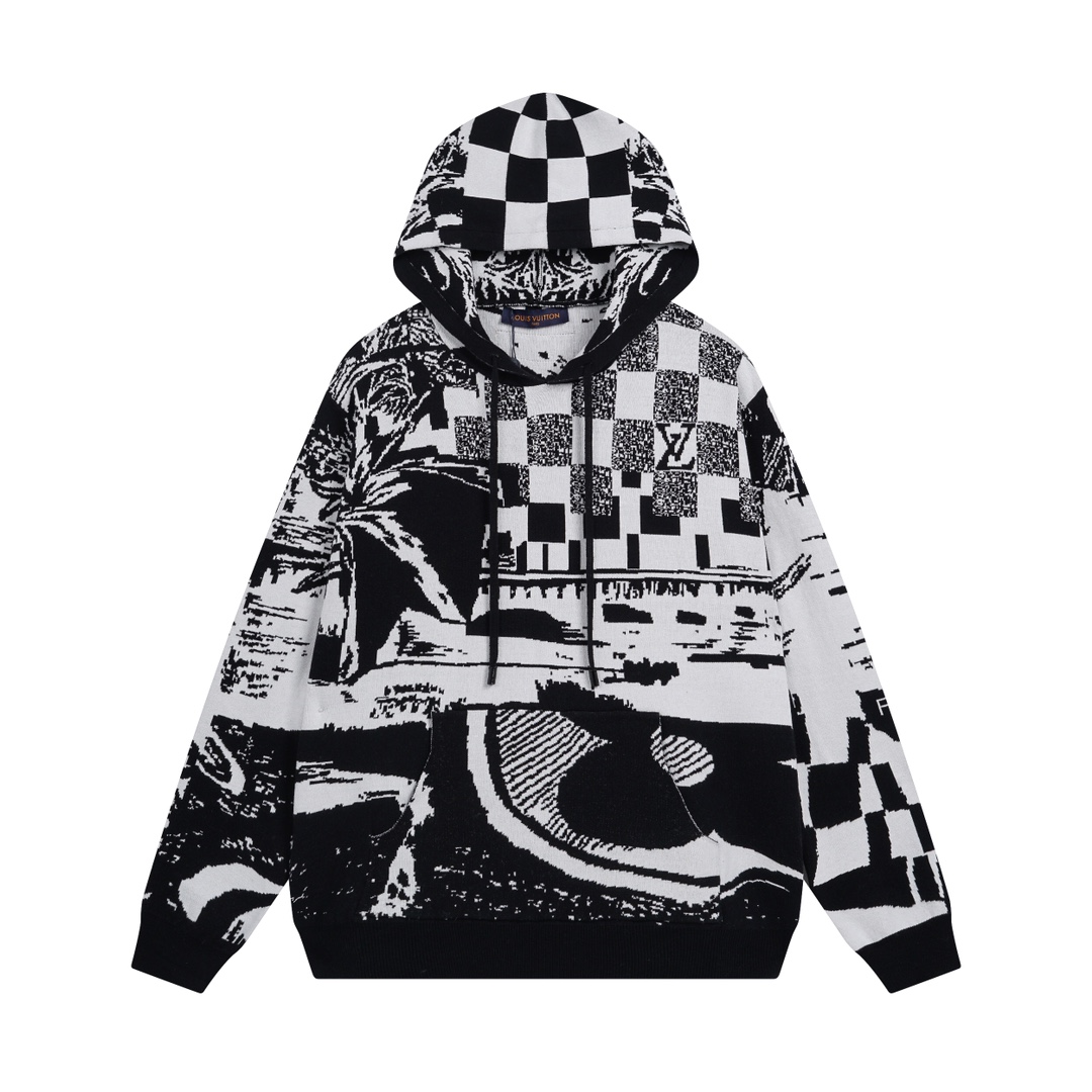 LV new jacquard knitted casual hooded sweatshirt