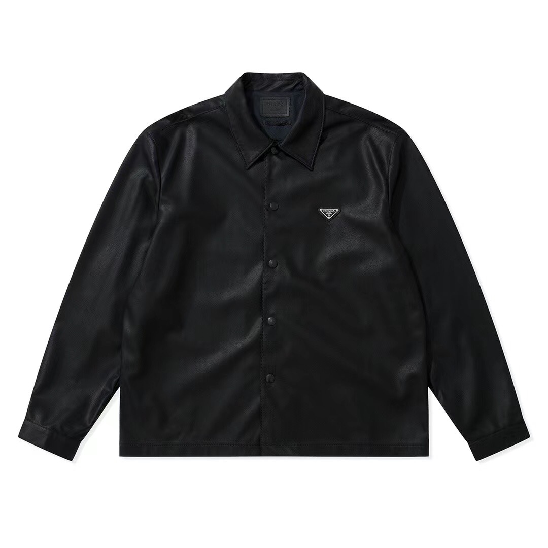 Prada new black lambskin shirt jacket
