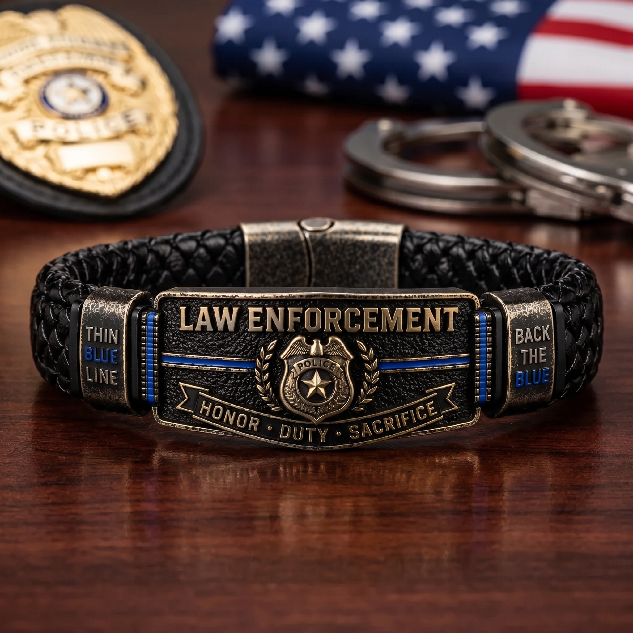 Thin Blue Line Law Enforcement Brotherhood Bracelet
