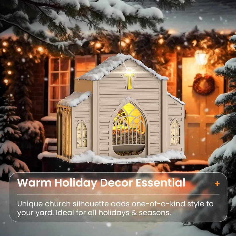 🔥2026 Mother's Day Gifts🎁 Church-Shaped Metal Bird Feeder with Solar Light