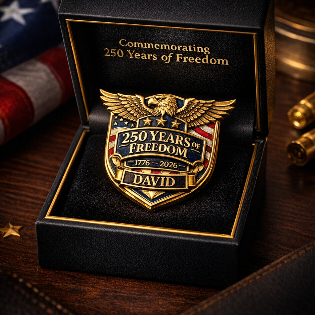 🔥Limited Edition🎁🇺🇸 Personalized 250 Years of Freedom Commemorative Pin – Eagle Crest Name Edition
