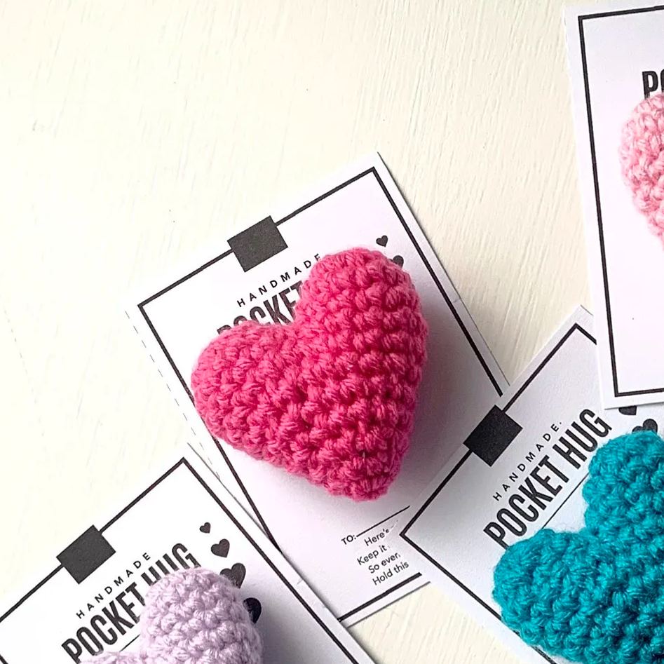Pocket Hug, Crocheted Heart, Small Gift