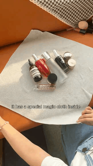 🌟 Flat Open Makeup Bag & Self-Adhesive Cloth ✈️💄📸