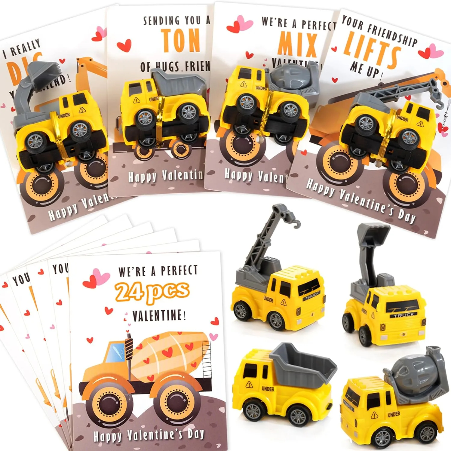🚗24 Valentines Cards With Construction Vehicles Toys