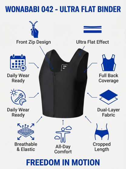 FTM Full Back Zip-Up Binder (Ultra Flat, Black) | Wonababi