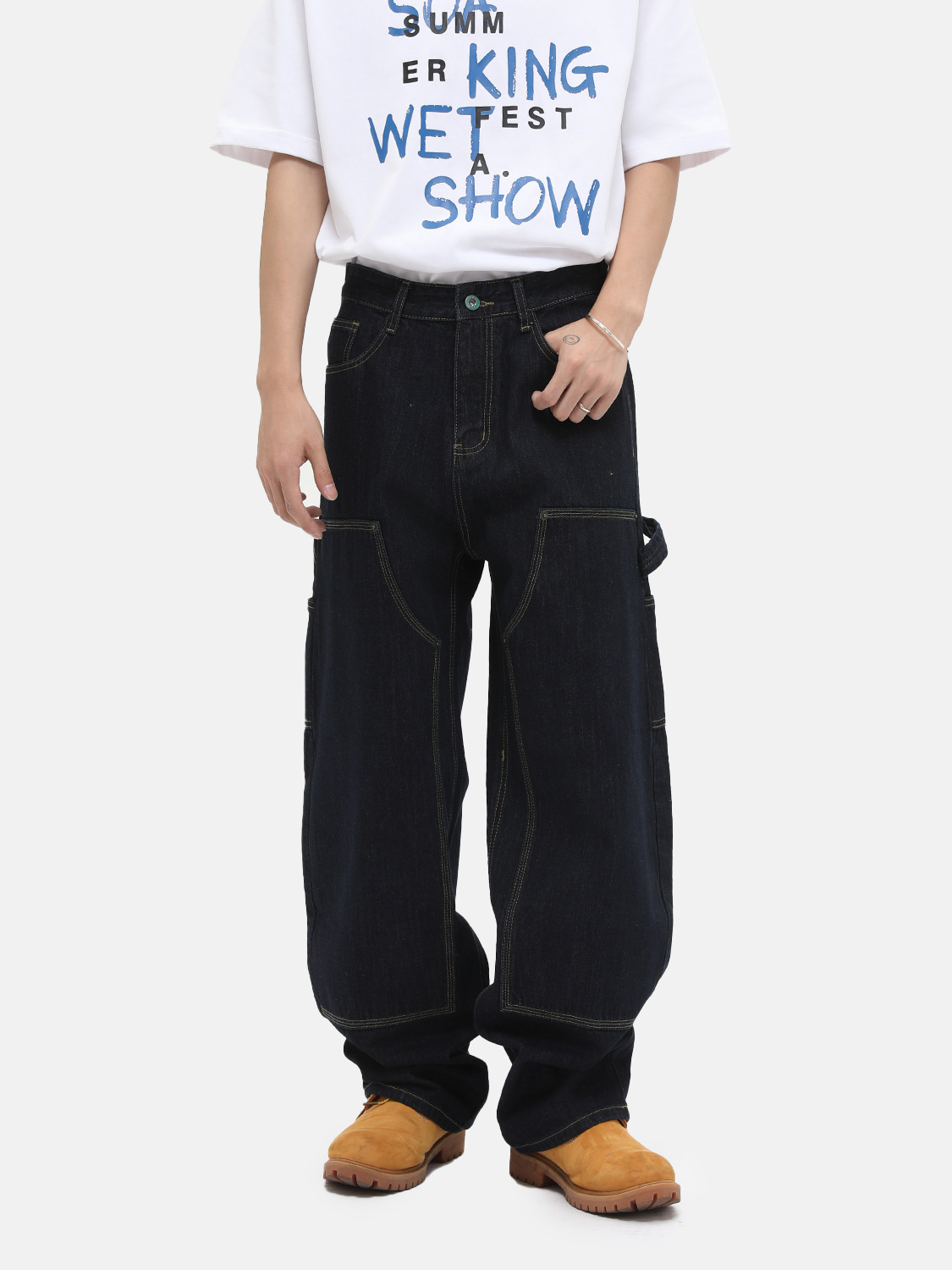 Toby Cleanfit Patchwork Multi-pocket Lumberjack Jeans-Wonababi