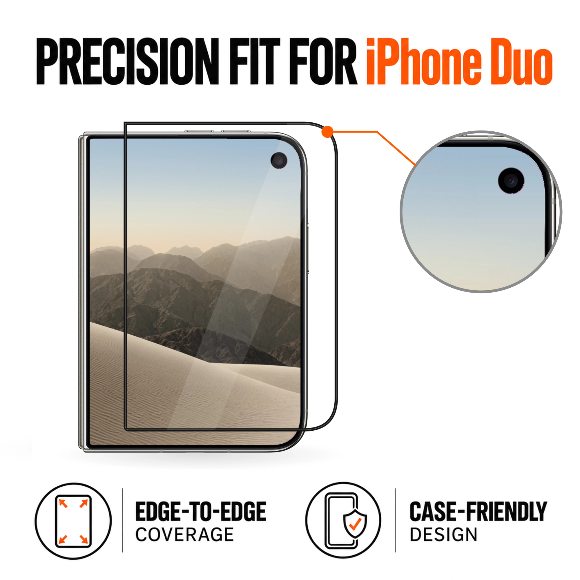 Precision-cut iPhone Duo cover screen glass protector with case-friendly edge coverage