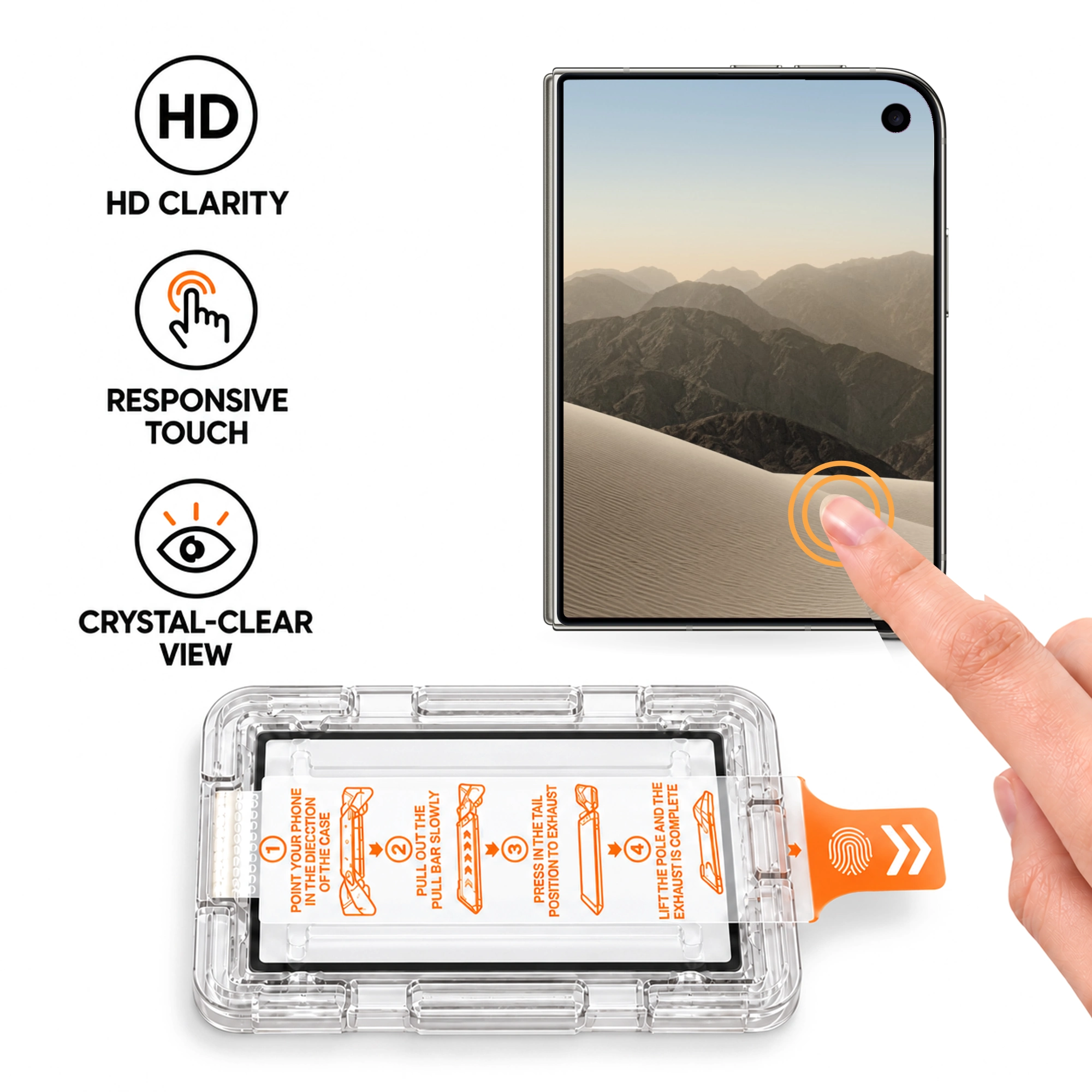 HD clear iPhone Duo cover screen protector showing responsive touch and clear display