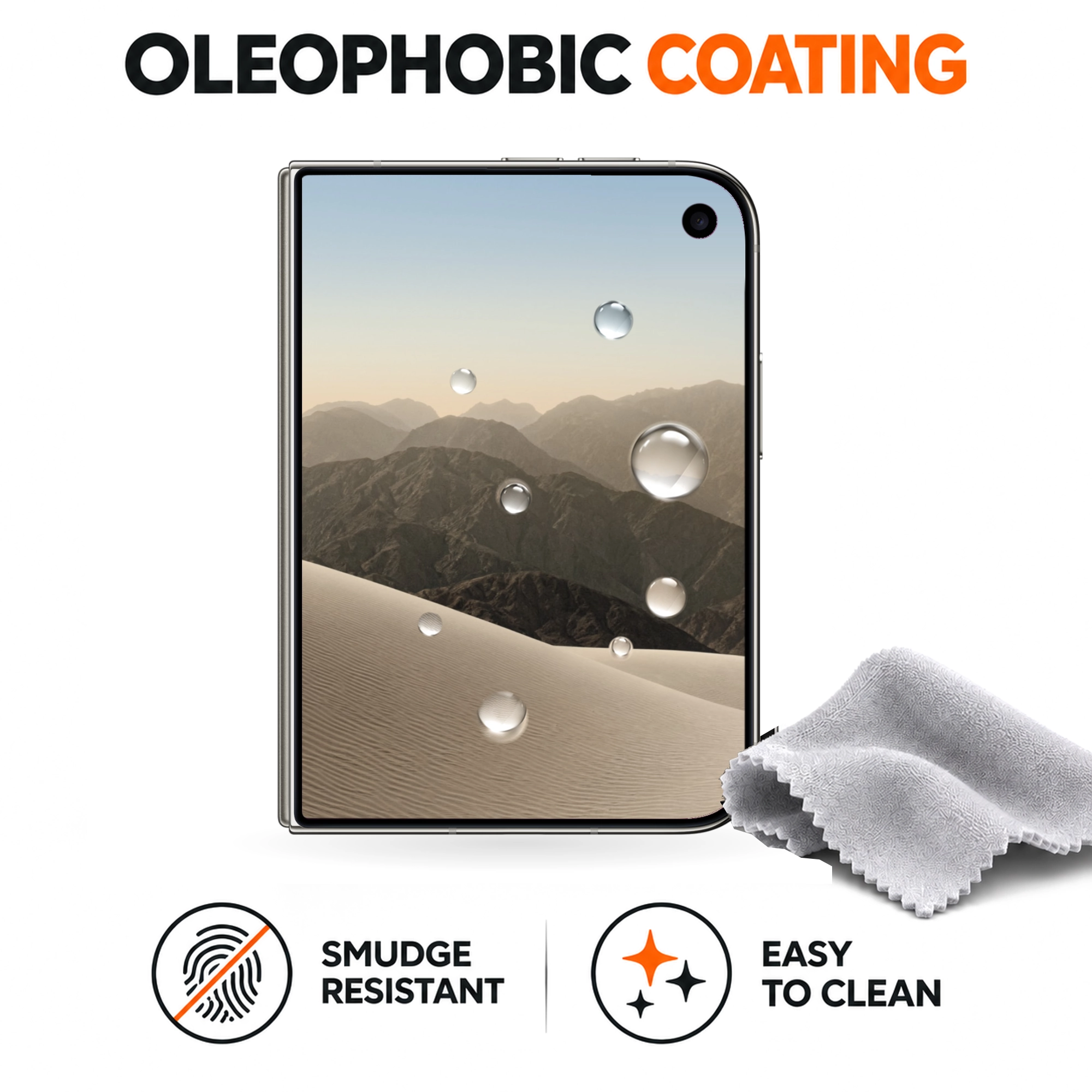 Oleophobic coating on iPhone Duo glass screen protector helps resist smudges and wipes clean