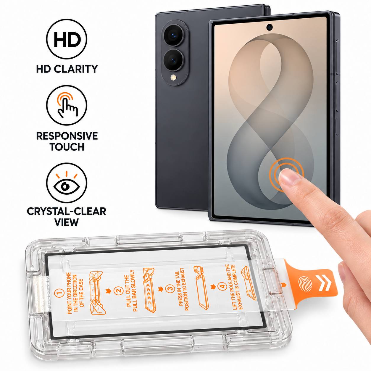 HD Clear Galaxy Z Fold8 screen protector showing display clarity and responsive touch