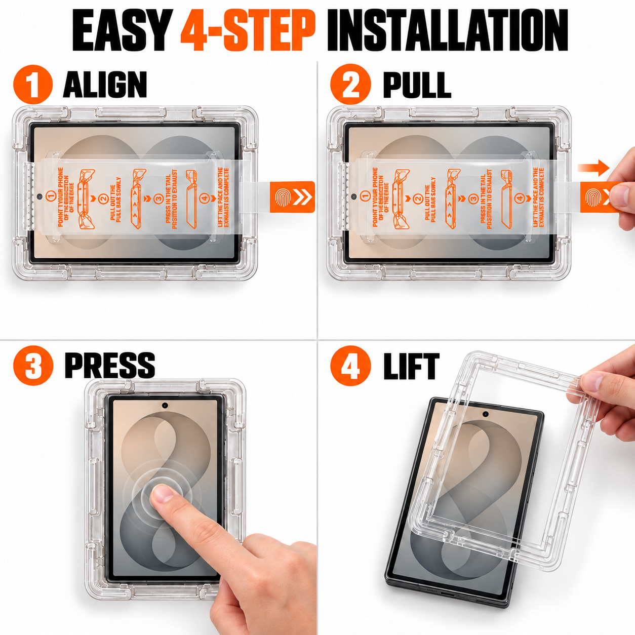 Four-step Galaxy Z Fold8 screen protector installation guide: align, pull, press and lift