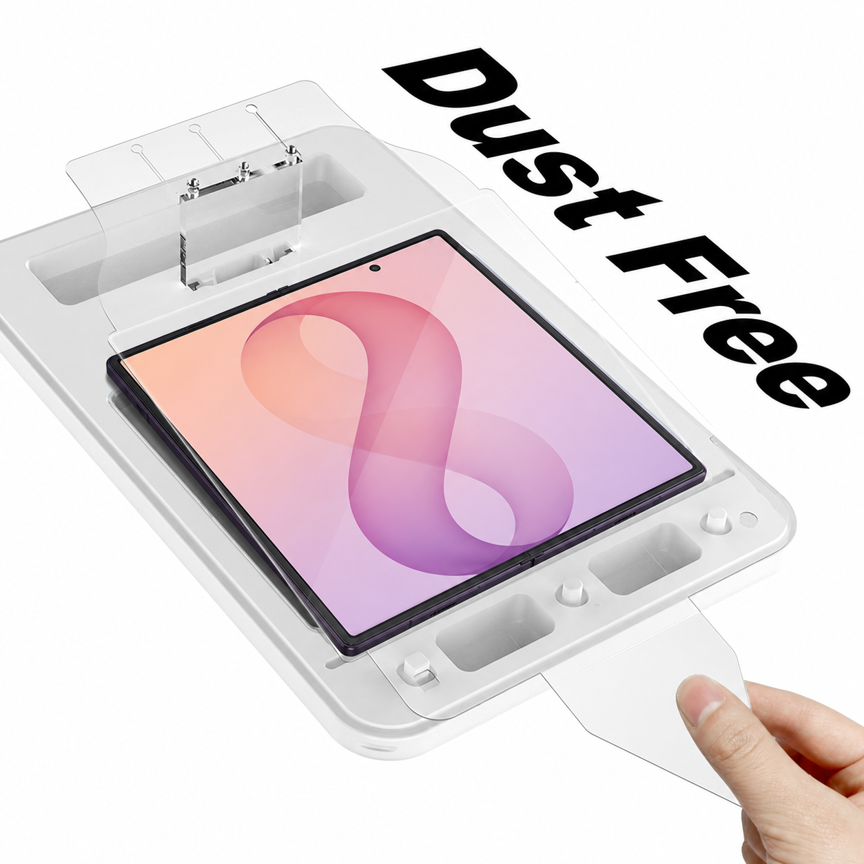 Dust-free Galaxy Z Fold8 Ultra screen protector installation with alignment tray