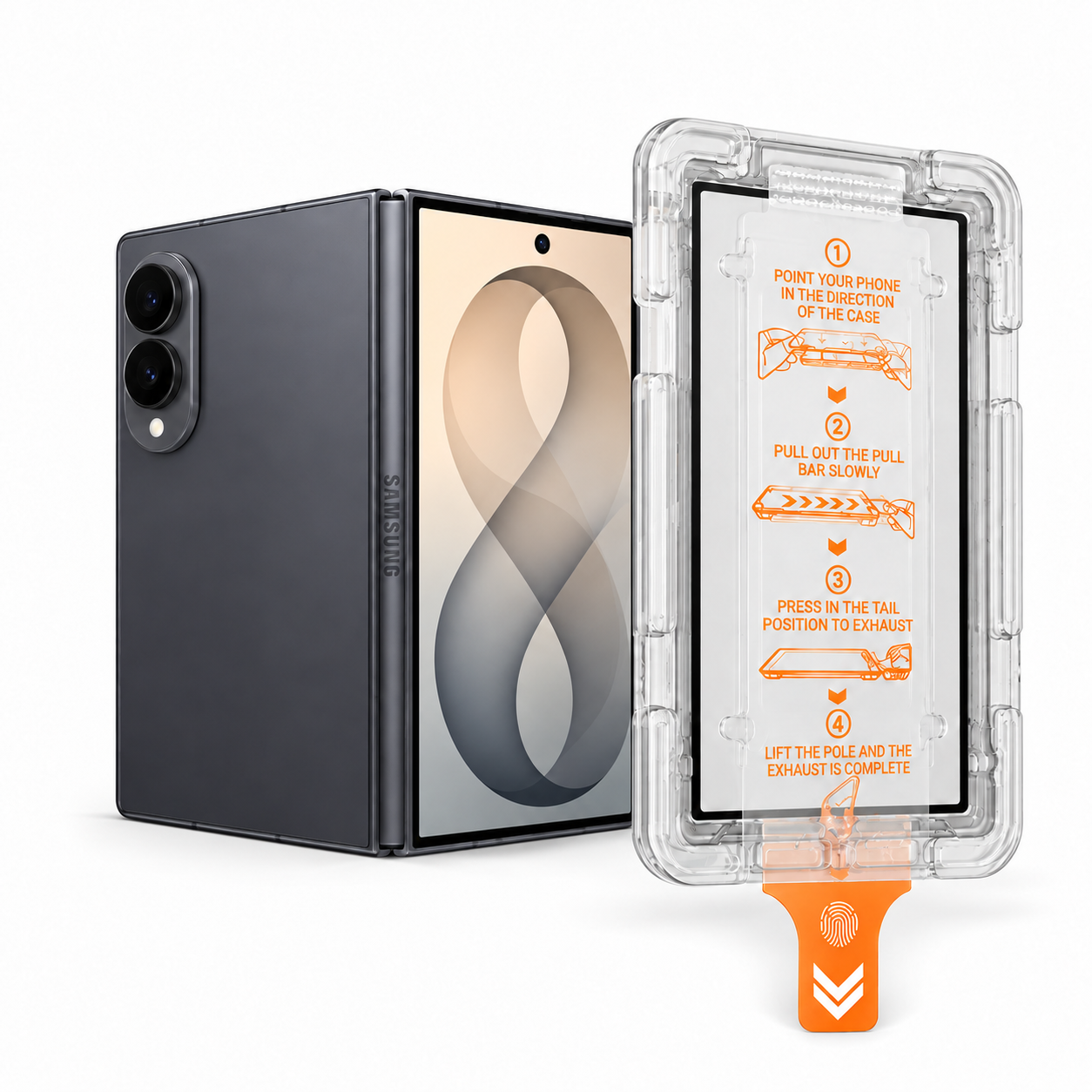 Galaxy Z Fold8 outer screen glass protector beside the clear alignment applicator