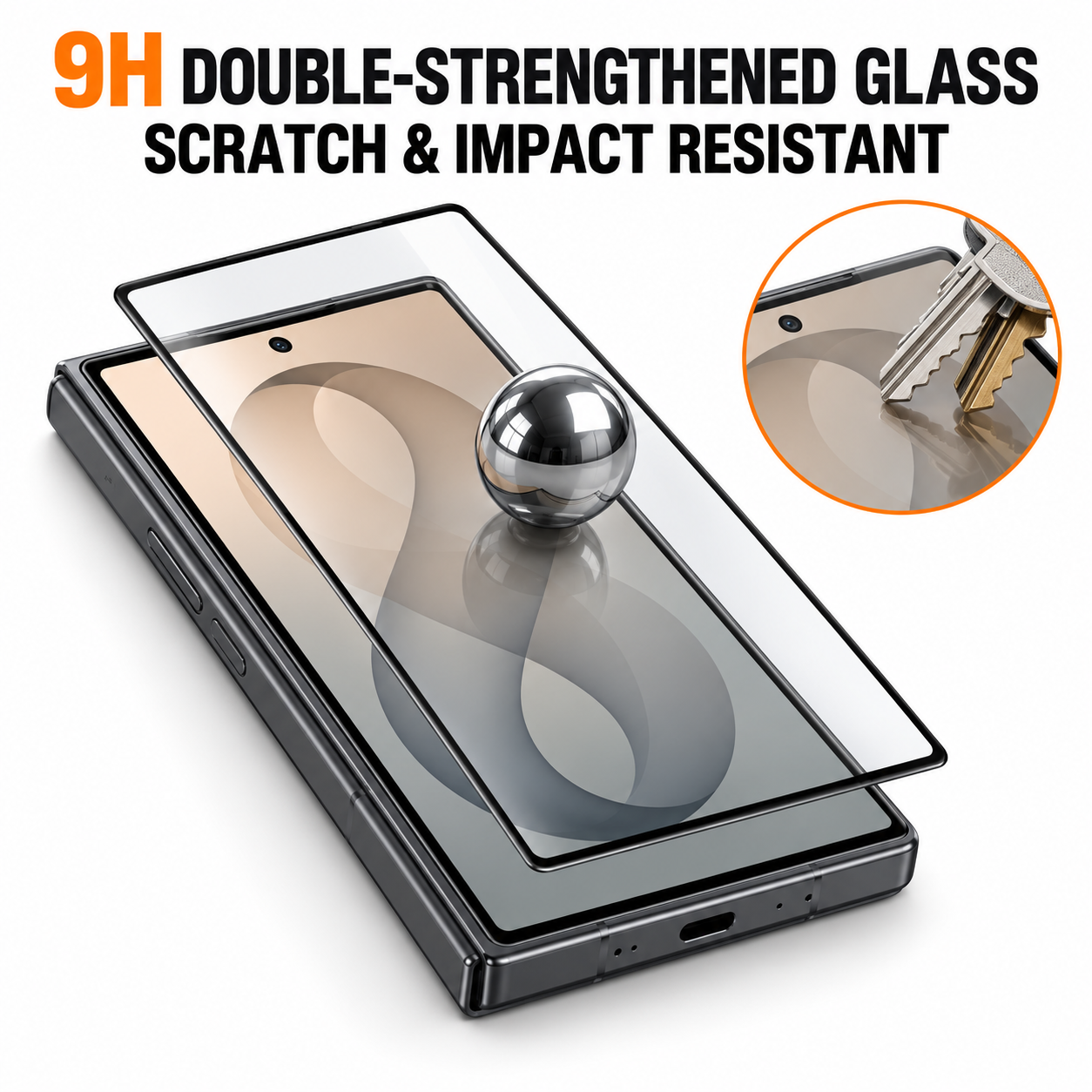 9H double-strengthened tempered glass protector for Galaxy Z Fold8 with scratch and impact protection illustration