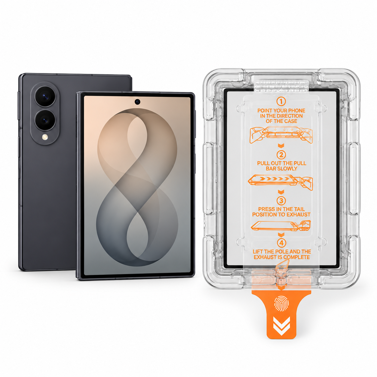 Samsung Galaxy Z Fold8 cover screen protector with EZ Fit installation box and orange pull tab