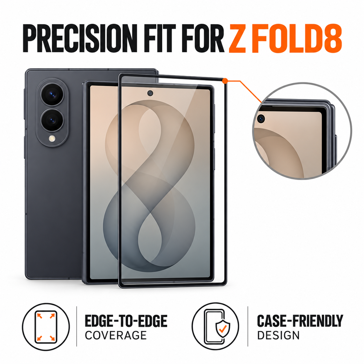 Precision-fit Galaxy Z Fold8 cover screen glass with edge coverage and a case-friendly profile