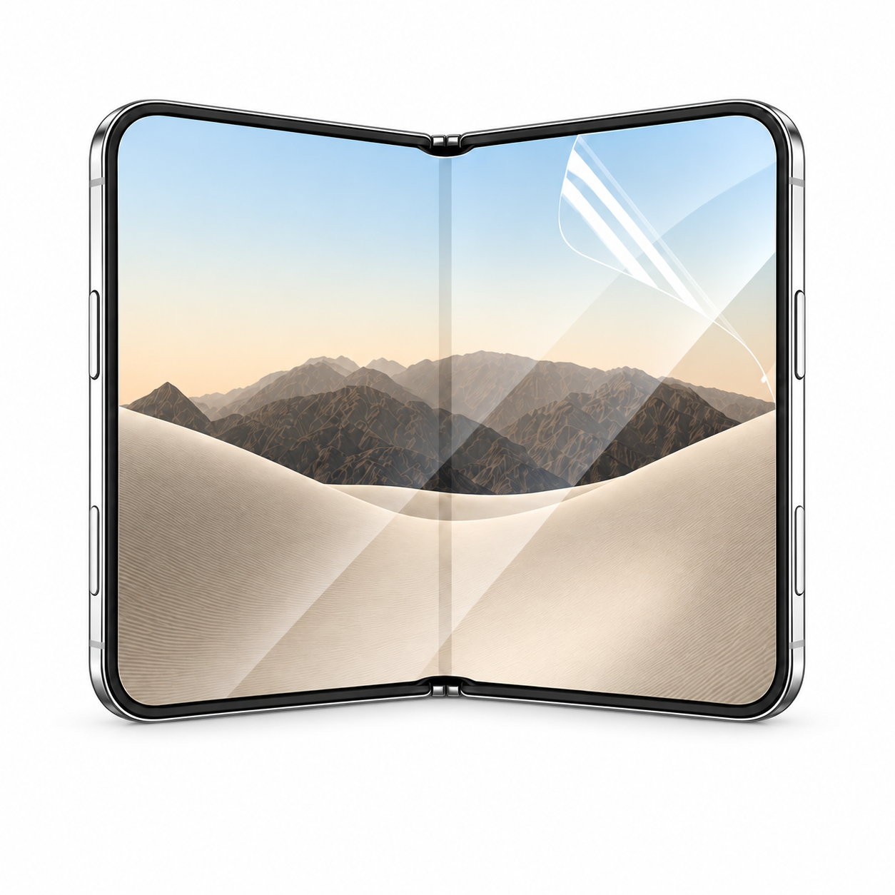 iPhone Duo clear inner screen protector shown on the opened folding display