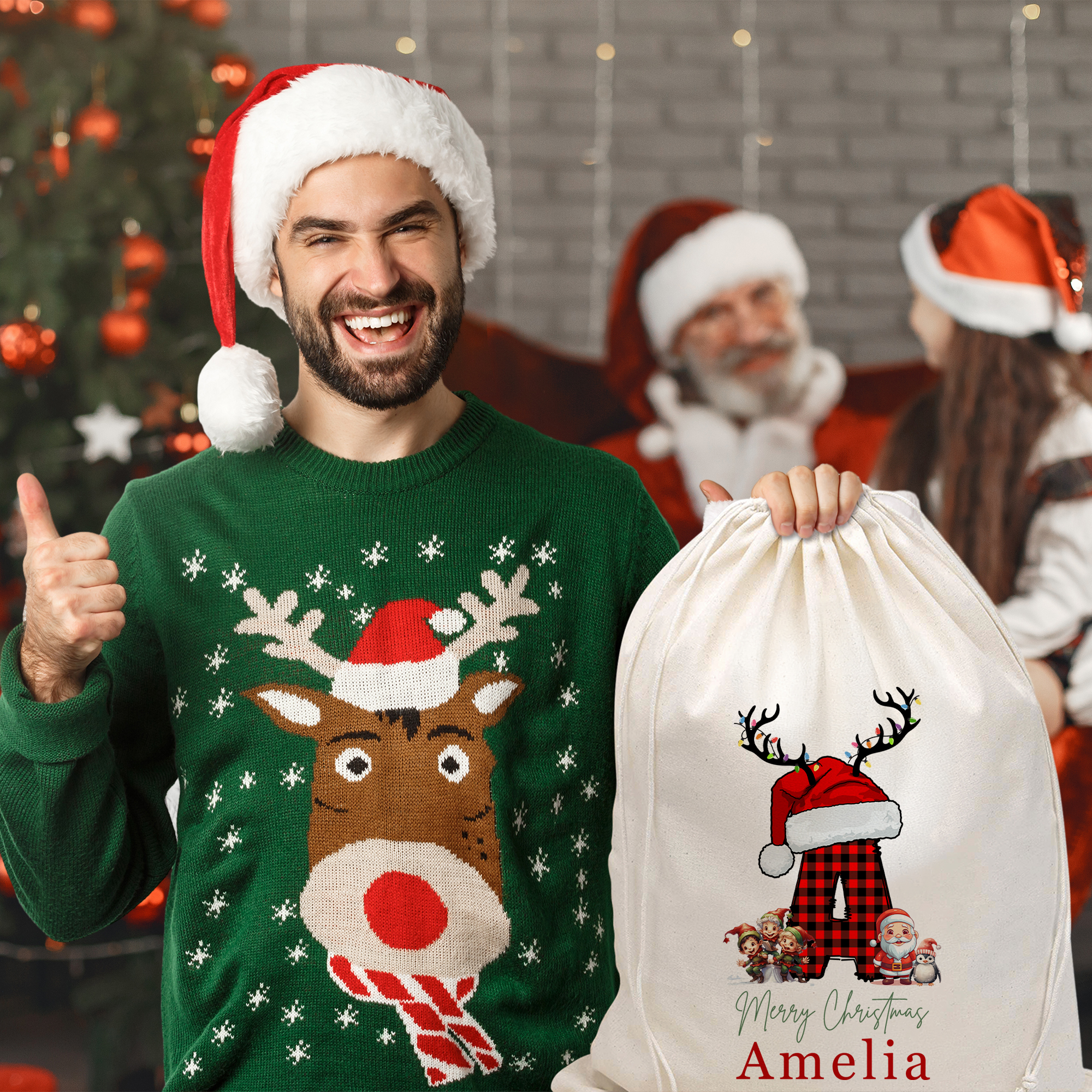 Personalized Christmas Reindeer Gift Sack