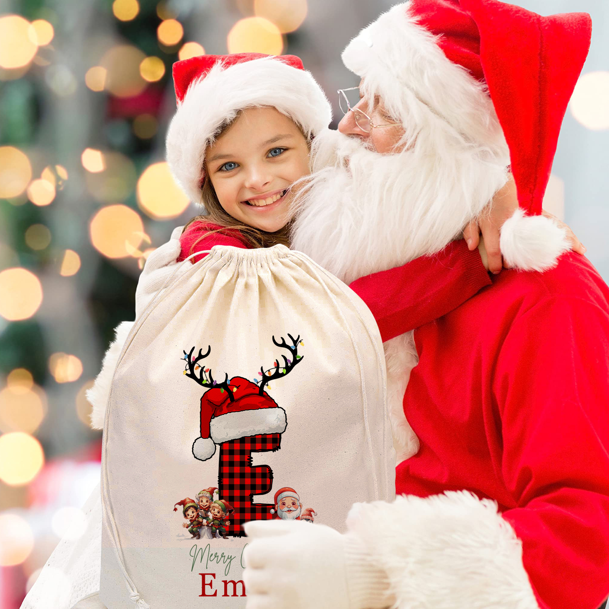 Personalized Christmas Reindeer Gift Sack