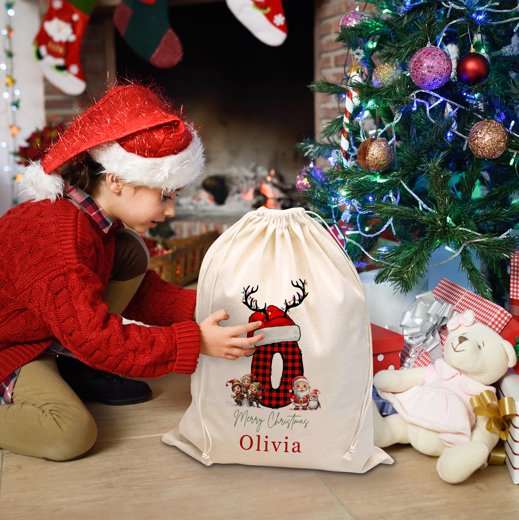 Personalized Christmas Reindeer Gift Sack