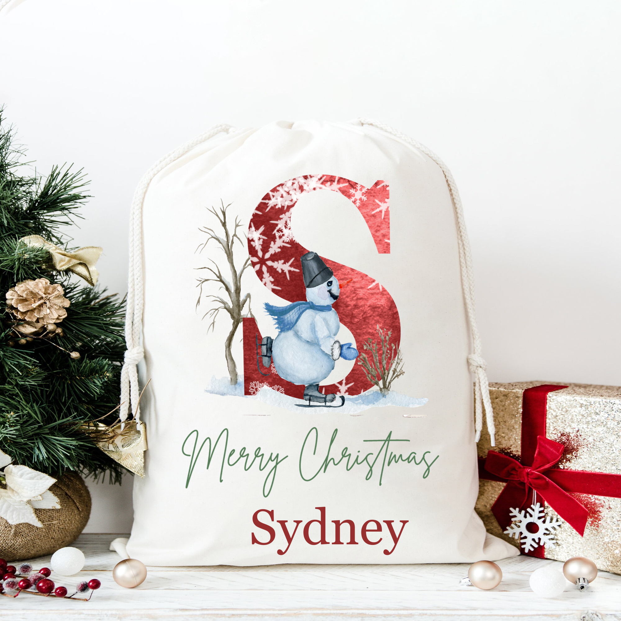 Personalized Christmas Snowmen Gift Sack