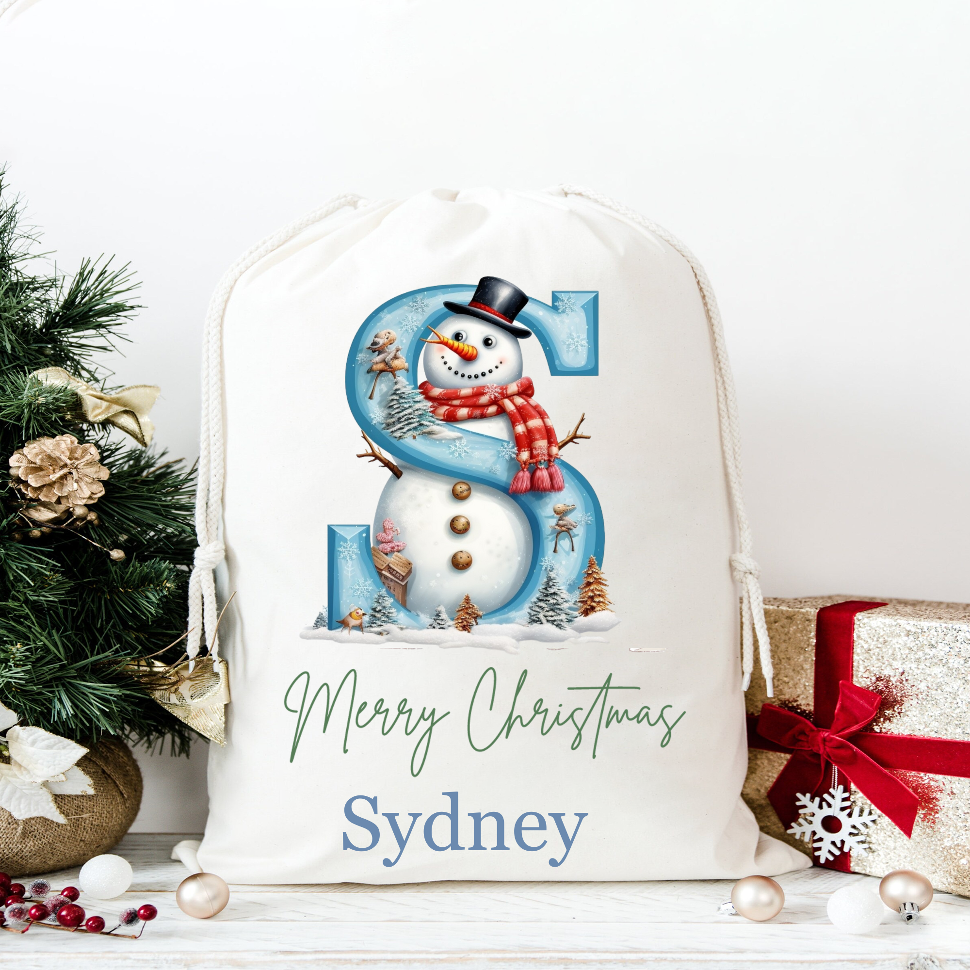 Personalized Christmas Snowmen Gift Sack -