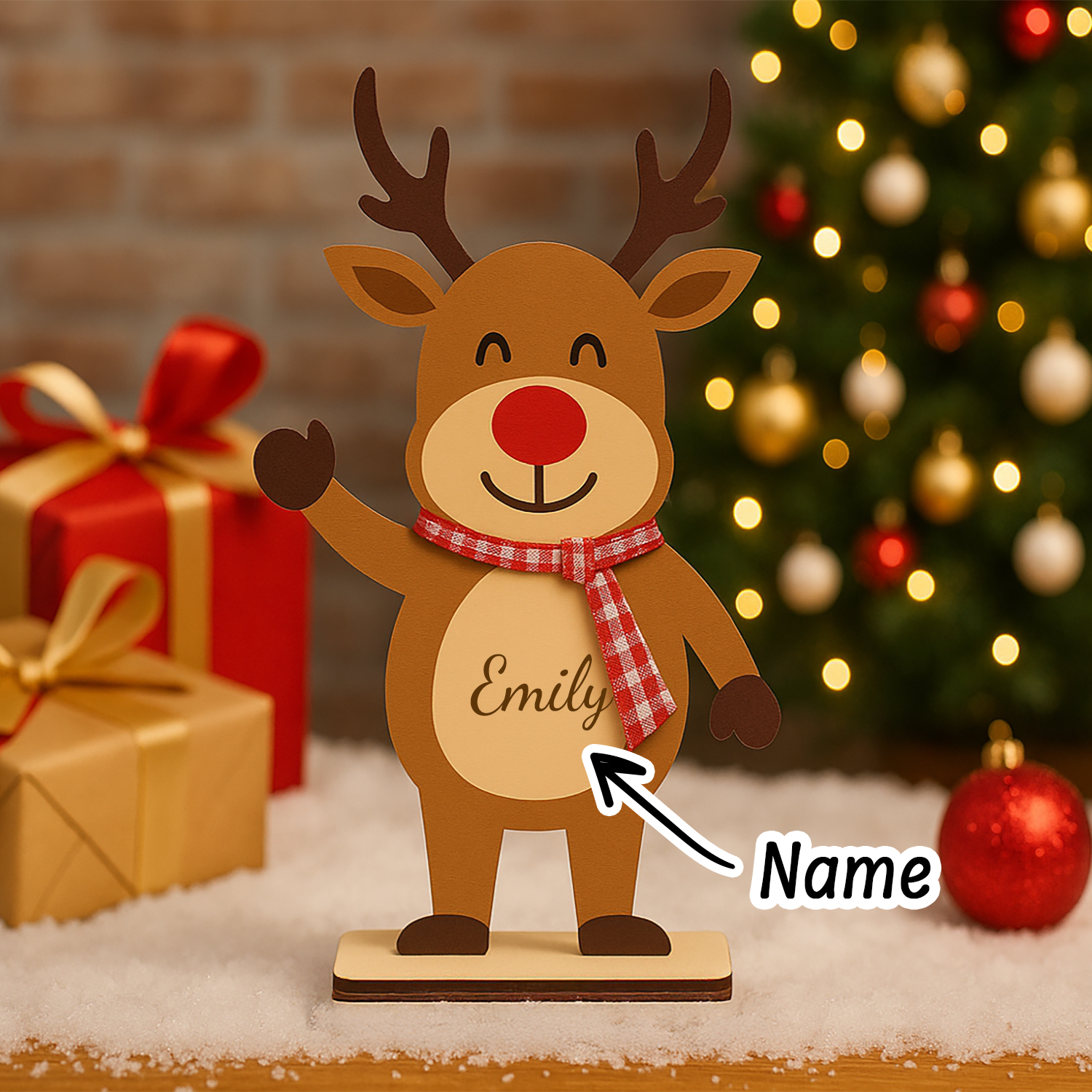 Personalized Freestanding Smiling Reindeer - Christmas Decor