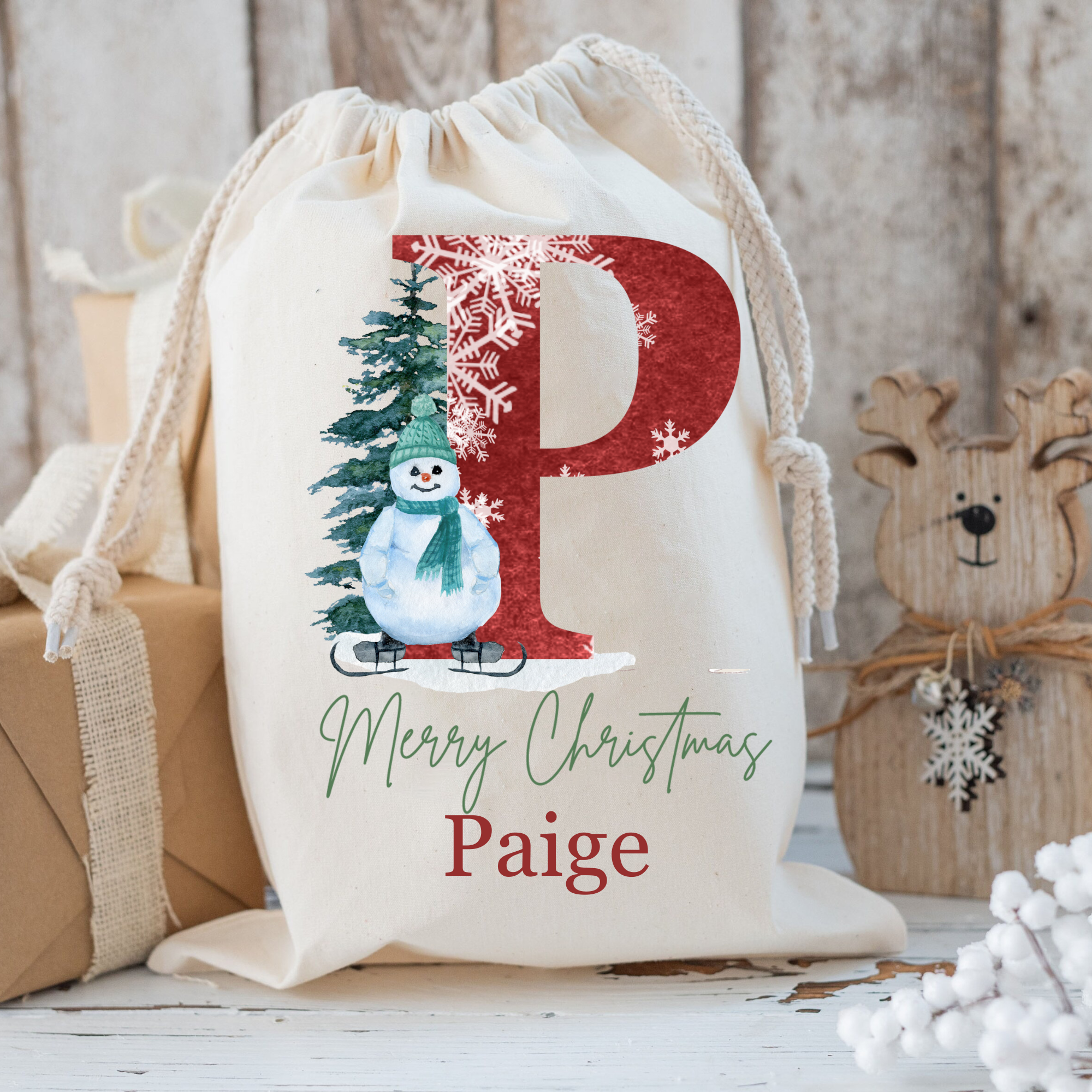 Personalized Christmas Snowmen Gift Sack