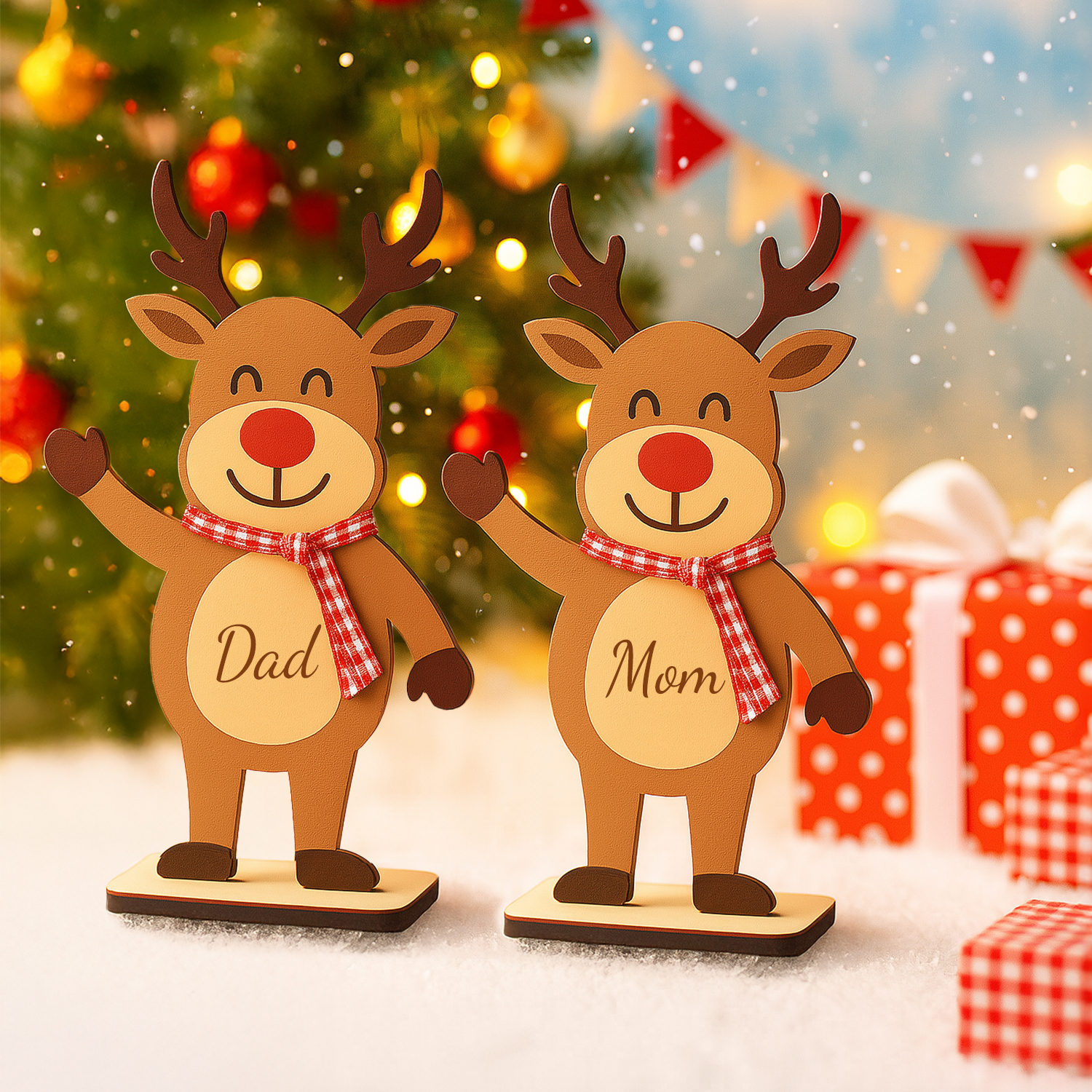 Personalized Freestanding Smiling Reindeer - Christmas Decor