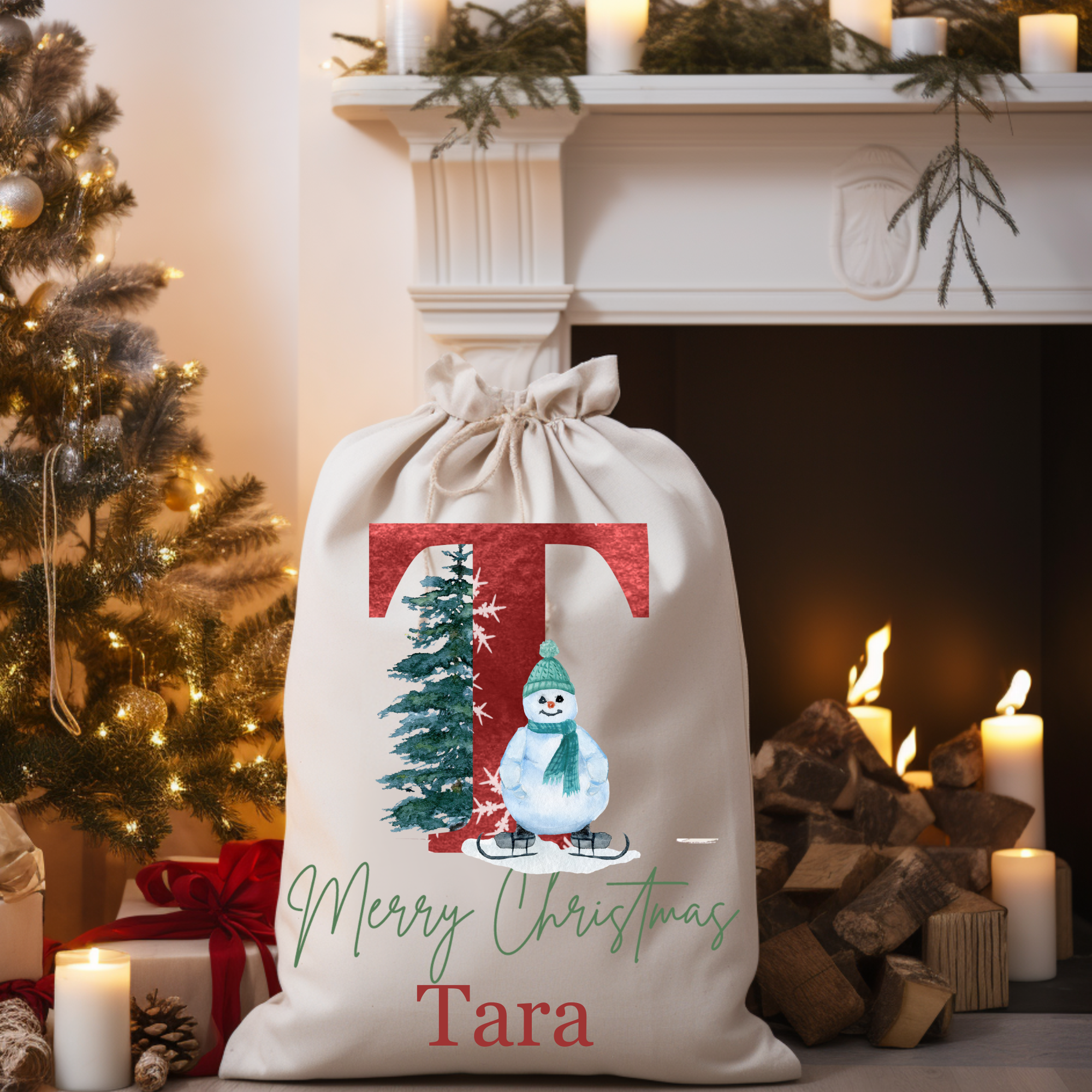 Personalized Christmas Snowmen Gift Sack