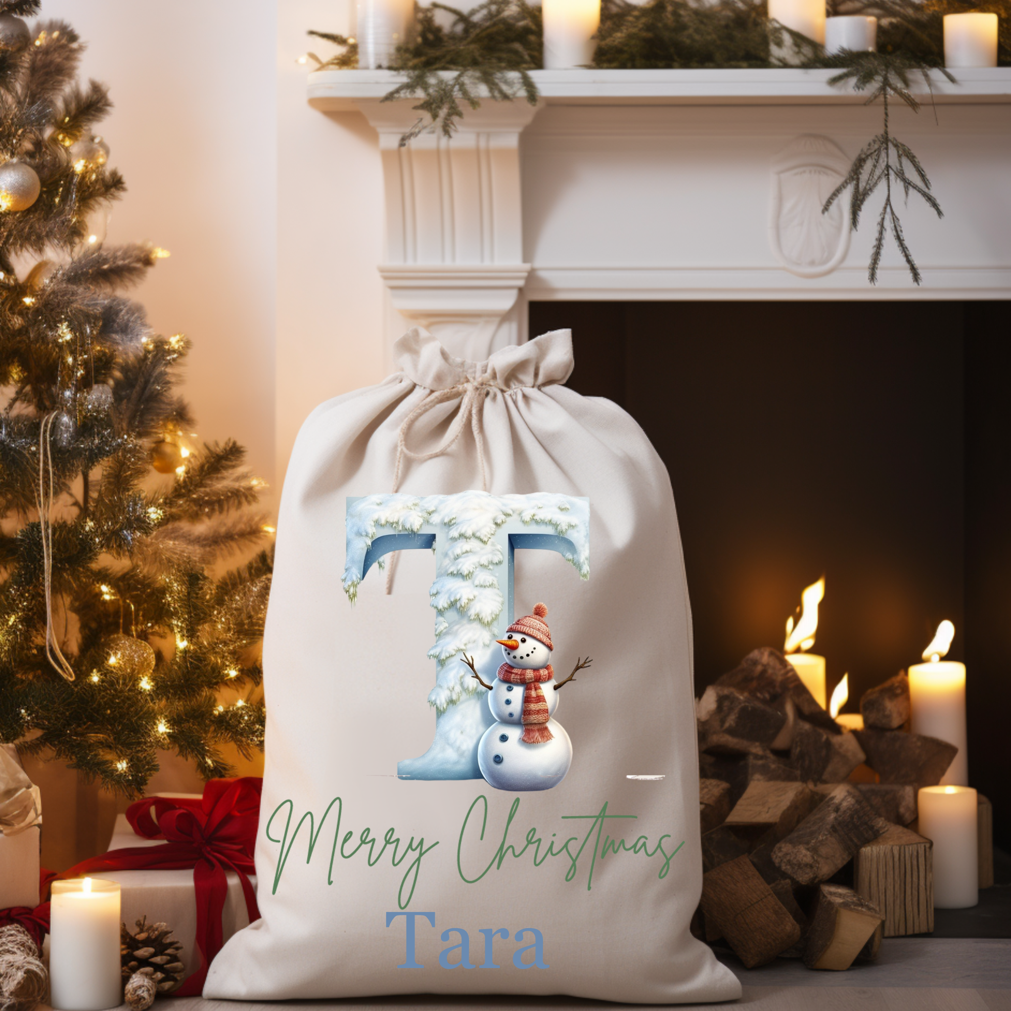 Personalized Christmas Snowmen Gift Sack -