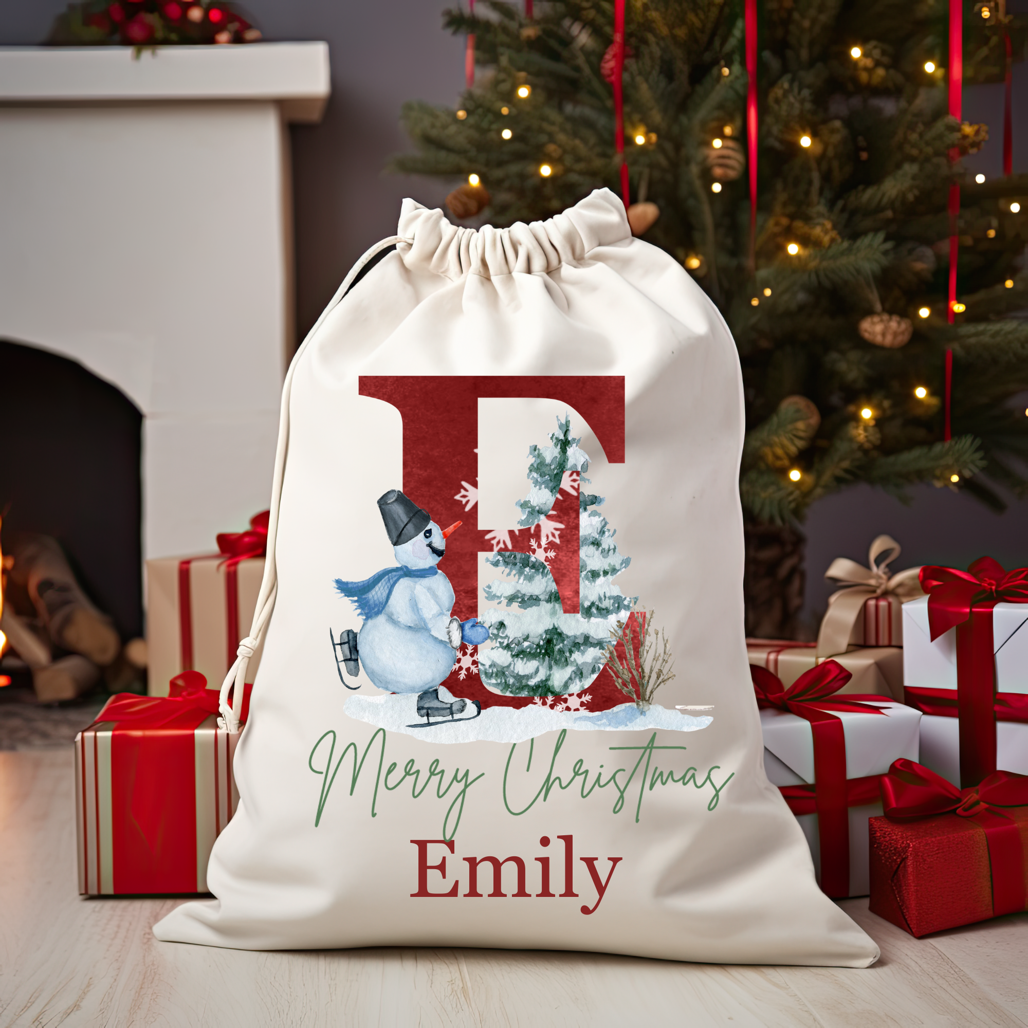 Personalized Christmas Snowmen Gift Sack