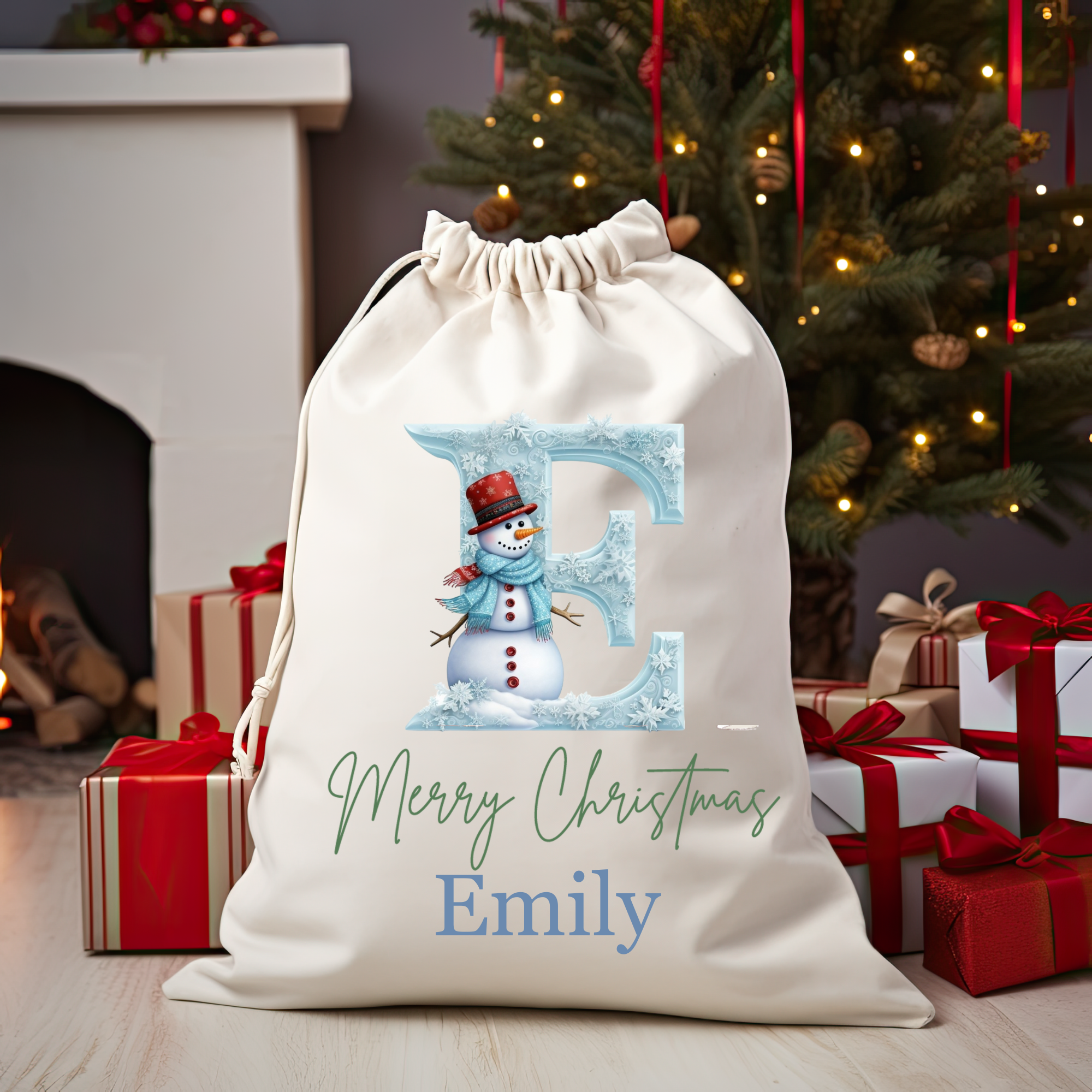 Personalized Christmas Snowmen Gift Sack -
