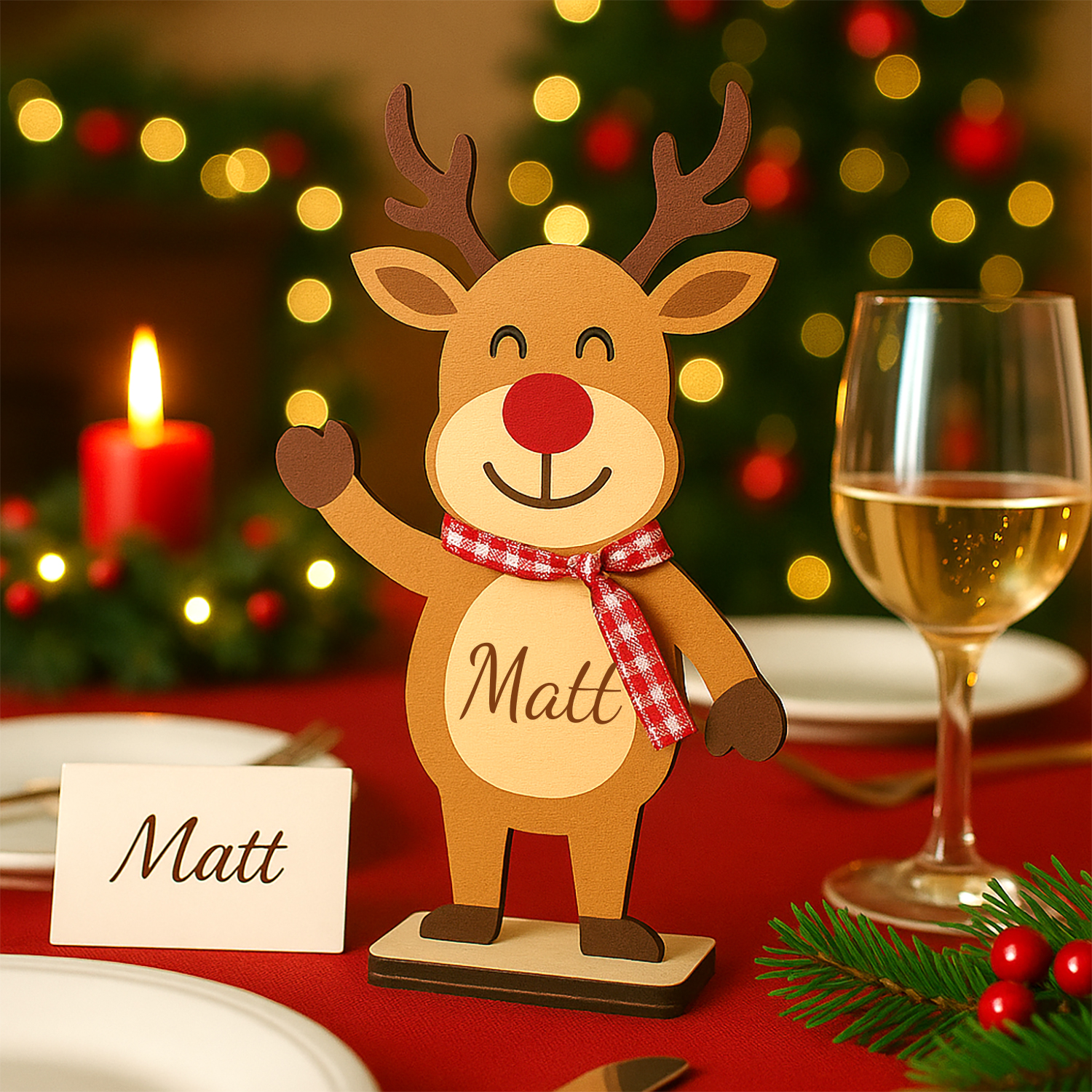 Personalized Freestanding Smiling Reindeer - Christmas Decor