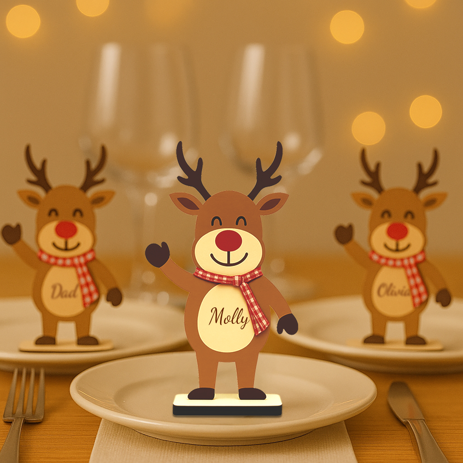 Personalized Freestanding Smiling Reindeer - Christmas Decor